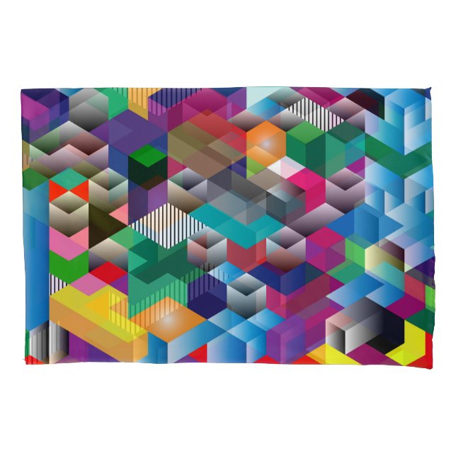 3D Isometric Cubes, Geometric Seamless. Pillowcase (Front)