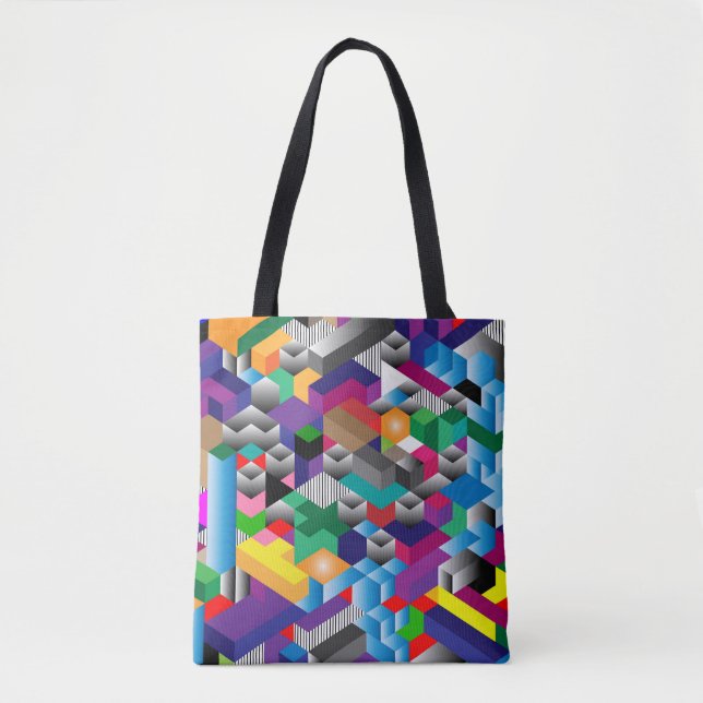 3D Isometric Cubes, Geometric Seamless. Tote Bag (Front)