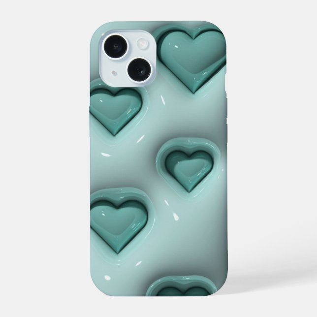3D Jelly Pastel Teal Heart Aesthetic Phone Case (Back)