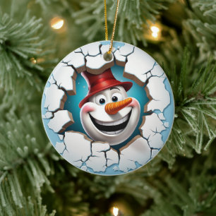 3D Jolly Snowman Christmas Ceramic Ornament