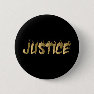 3D Justice Gold Burning Lettering Black 6 Cm Round Badge
