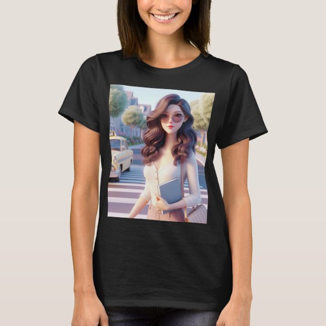 3D Lady with Wavy Hair T-Shirt (Front)
