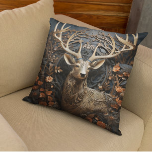 3d Large Antler Buck Deer Rustic Monogram Cushion