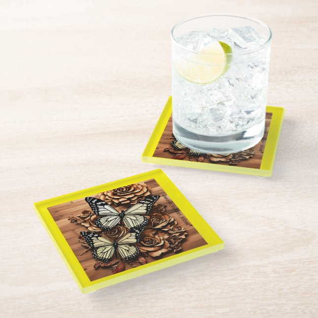 3D Laser Burn Engraving Design Glass Coaster (Angled)