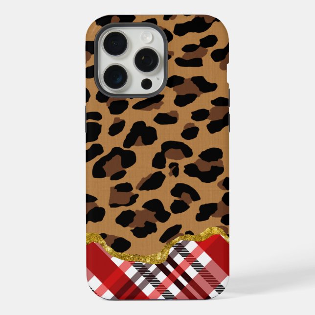 3D Leopard Print & Holiday Plaid iPhone Case (Back)