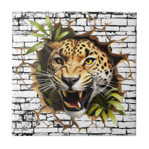 3D Leopard Wall Break Art – Realistic Safari Ceramic Tile