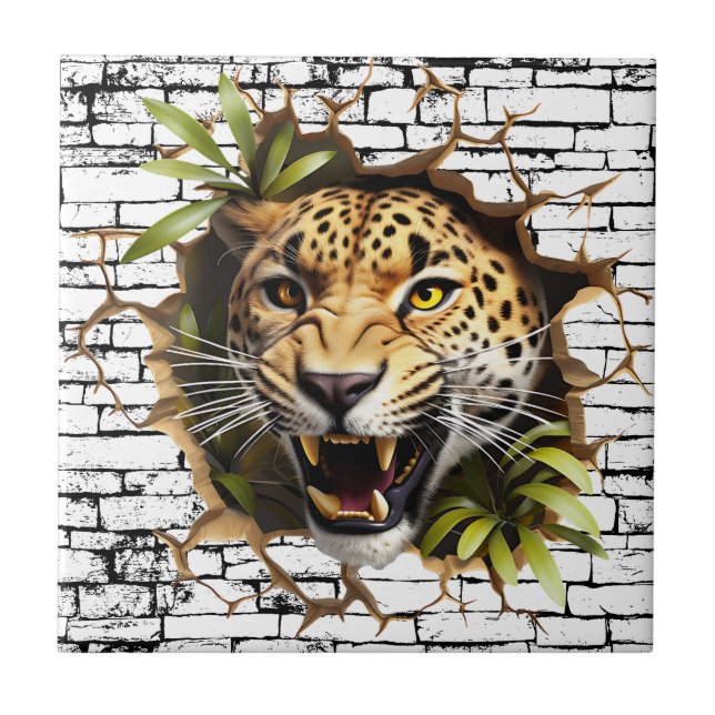 3D Leopard Wall Break Art – Realistic Safari Ceramic Tile (Front)