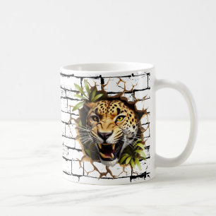 3D Leopard Wall Break Art – Realistic Safari Coffee Mug
