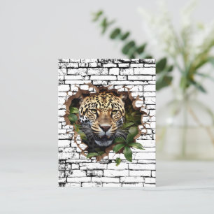 3D Leopard Wall Break Art – Realistic Safari Postcard