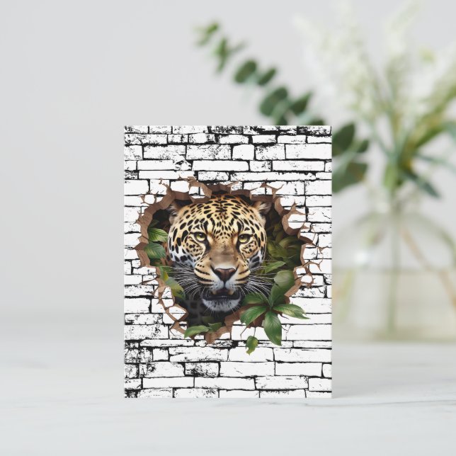 3D Leopard Wall Break Art – Realistic Safari Postcard (Standing Front)