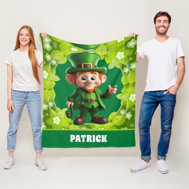 3D Leprechaun St. Patrick's Day Personalised Kids Fleece Blanket (In Situ)