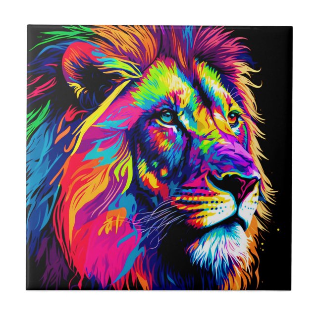 3d Lion Portrait Digital Art Ceramic Tile (Front)