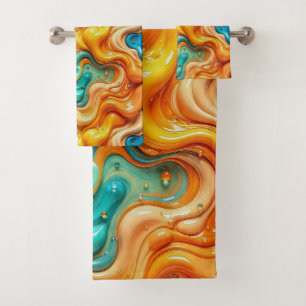 3D Liquid Swirl Abstract Glass - Modern Psychedeli Bath Towel Set