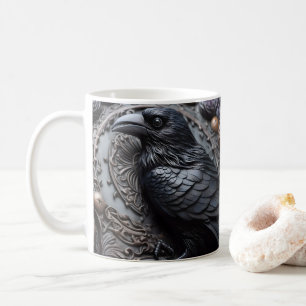 3D Looking Printed Black Raven Bird Coffee Mug