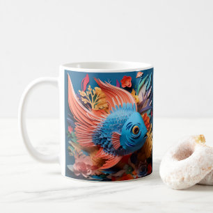 3D Looking Printed Blue Fish Tropical Coffee Mug
