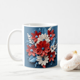 3D Looking Printed Patriotic Flowers Coffee Mug