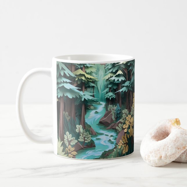 3D Looking Printed River Forest Coffee Mug (With Donut)