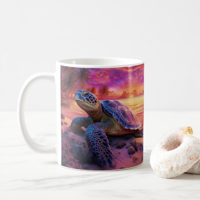3D Looking Printed Sea Turtle Beach Coffee Mug (With Donut)