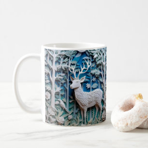 3D Looking Printed White Deer Buck Coffee Mug