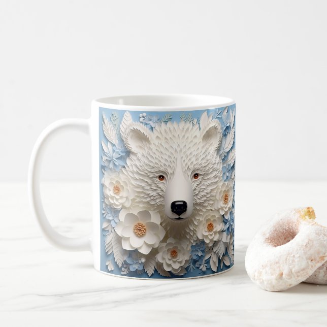 3D Looking Printed White Polar Bear Coffee Mug (With Donut)
