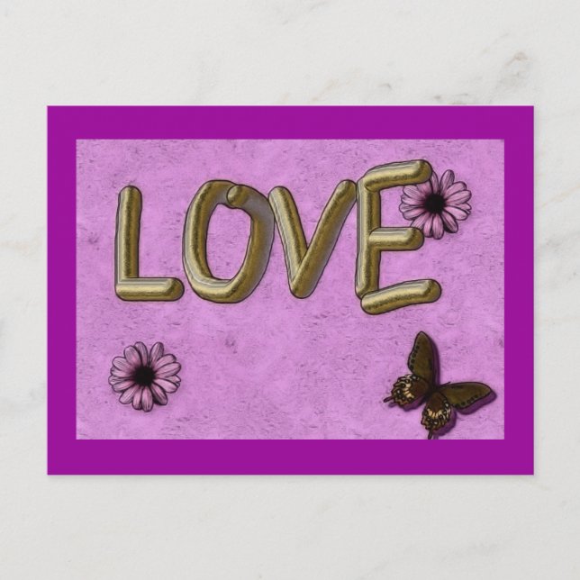 3D Love You Gold Postcard (Front)