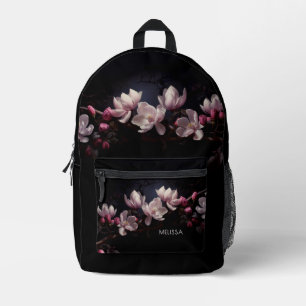 3D Magnolia Black Background Printed Backpack