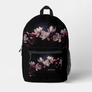 3D Magnolia Black Background Printed Backpack
