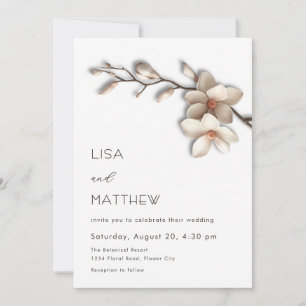 3D Magnolia Flowers Casual Wedding Invitation