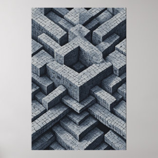 3D Maze: Geometric Cubes in Perspective Poster