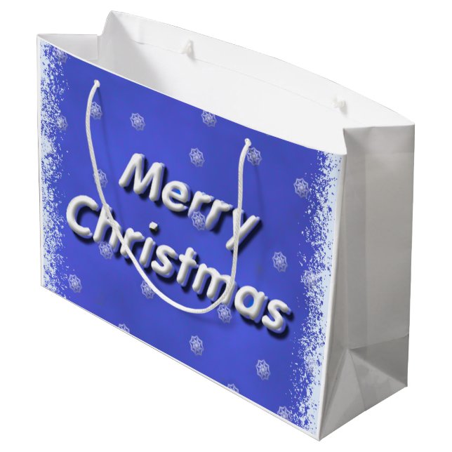 3D Merry Christmas Blue Frost Large Gift Bag (Back Angled)