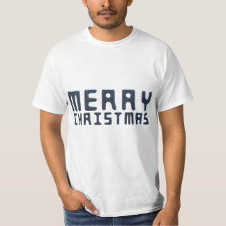 3D Merry Christmas Blue Text Design T-Shirt