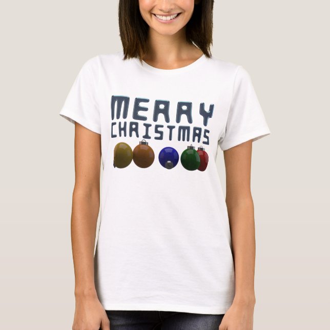 3D Merry Christmas Typography Christmas Ornaments  T-Shirt (Front)
