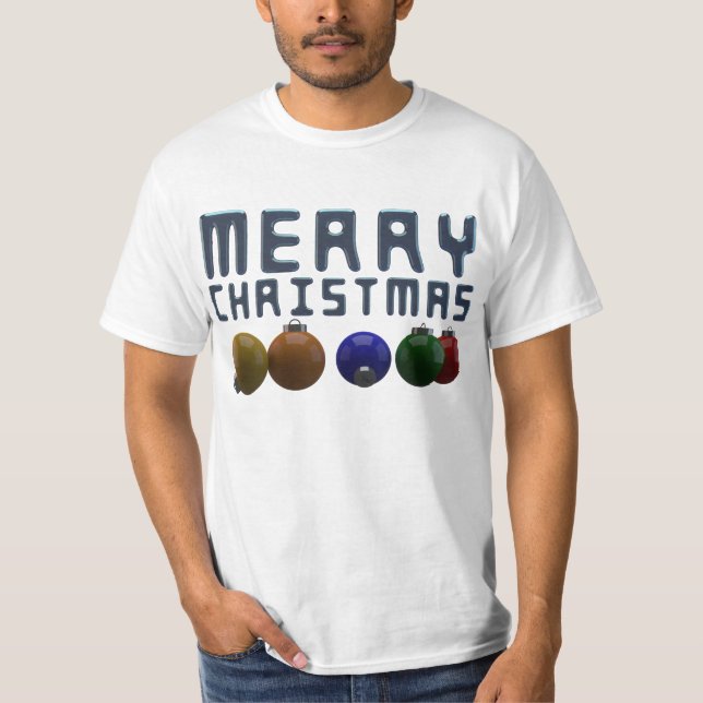 3D Merry Christmas Typography Christmas Ornaments T-Shirt (Front)