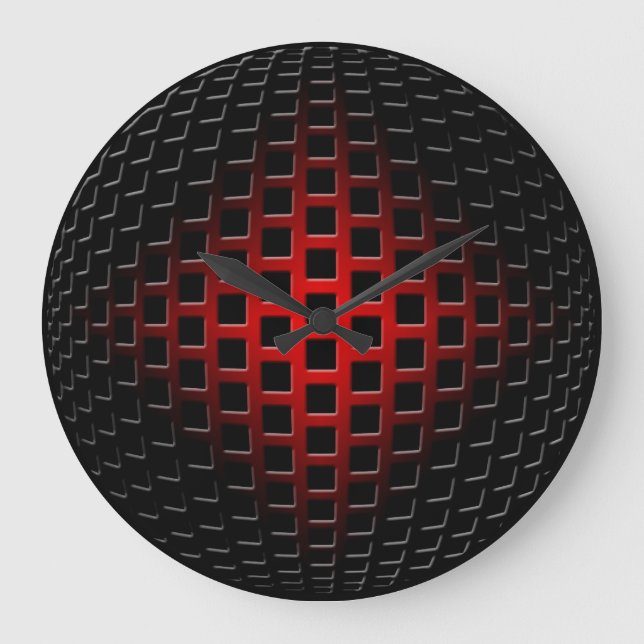 3D Metal Orb (Black & Red) Large Clock (Front)
