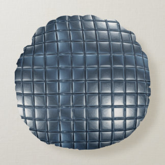 3D Metallic Blue-Gray Tile Pattern with Highlights Round Cushion