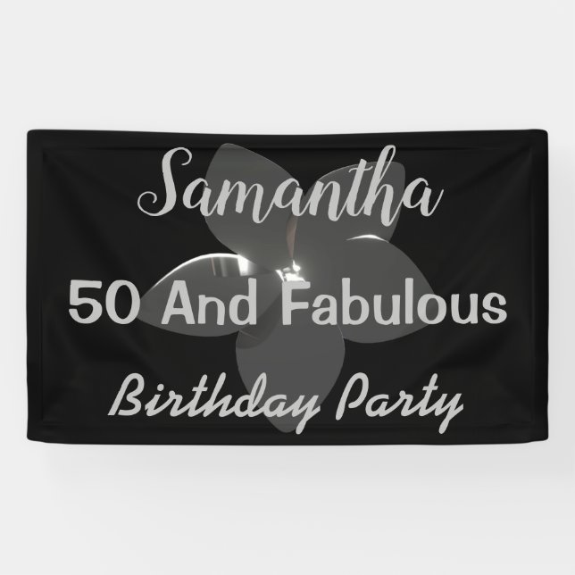 3D Metallic Silver Flower Fifty & Fabulous Banner (Horizontal)