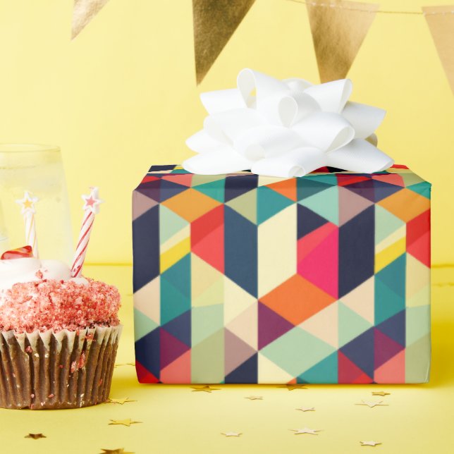 3D Mid Century Modern Geometric Pattern Colourful Wrapping Paper (Birthday Party)