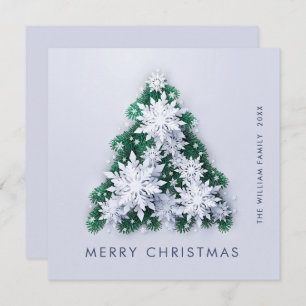3D Minimalist Snowflakes Christmas Tree Greeting Holiday Card
