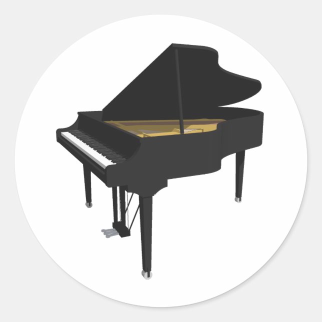 3D Model: Black Grand Piano: Classic Round Sticker (Front)