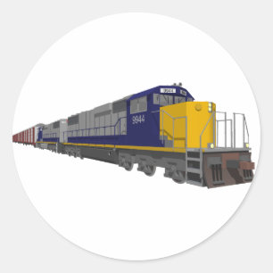 3D Model: Freight Train: Railroad: Classic Round Sticker