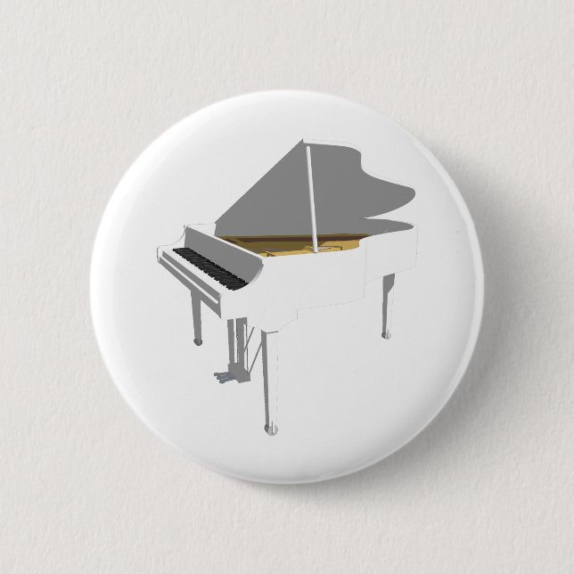 3D Model: White Grand Piano: 6 Cm Round Badge (Front)