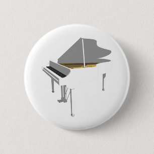 3D Model: White Grand Piano: 6 Cm Round Badge