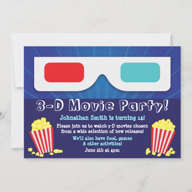 3D Movie Party Birthday Invitation (Front)