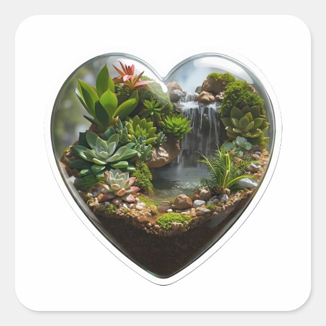 3D Nature Terrarium Heart Waterfall Sticker (Front)