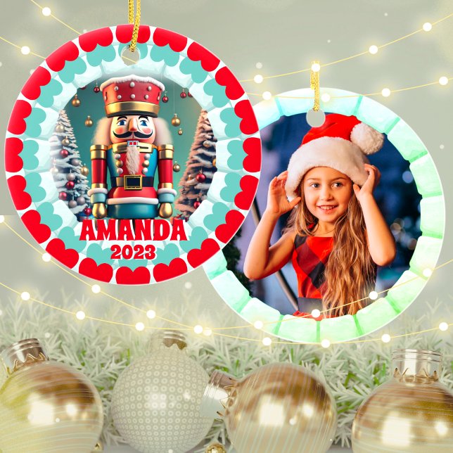 3D Nutcracker Christmas Custom Kids Photo Ceramic Ornament (Creator Uploaded)