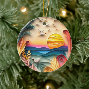 3D Ocean Scene Christmas Ceramic Ornament