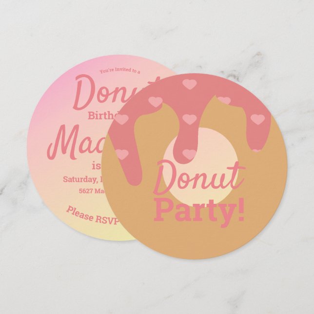 3D Ombre Pink Heart  Doughnut Sprinkle Mix Round Invitation (Front/Back)