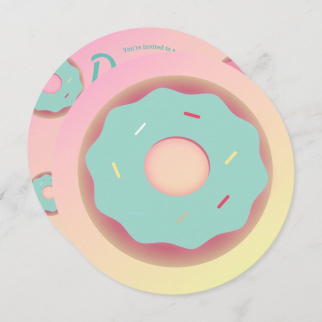 3D Ombre Teal and Pink Doughnut Sprinkle Mix Round Invitation (Front/Back)