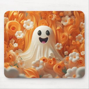 3D Orange and White Ghost Mouse Pad