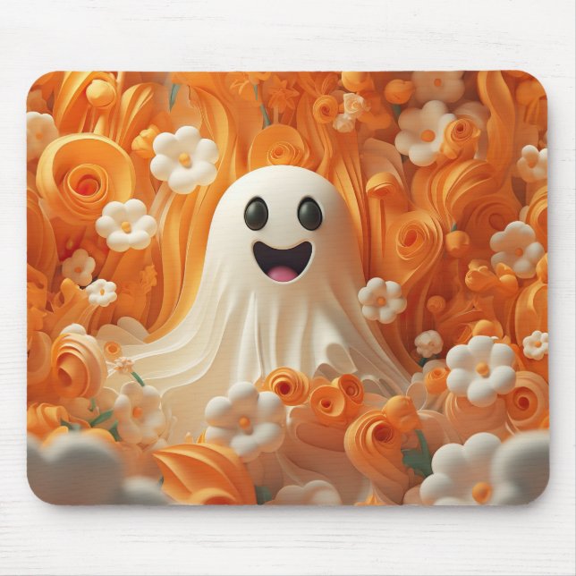 3D Orange and White Ghost  Mouse Pad (Front)